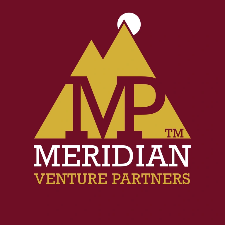 Meridian Venture Partners gold logo on burgundy